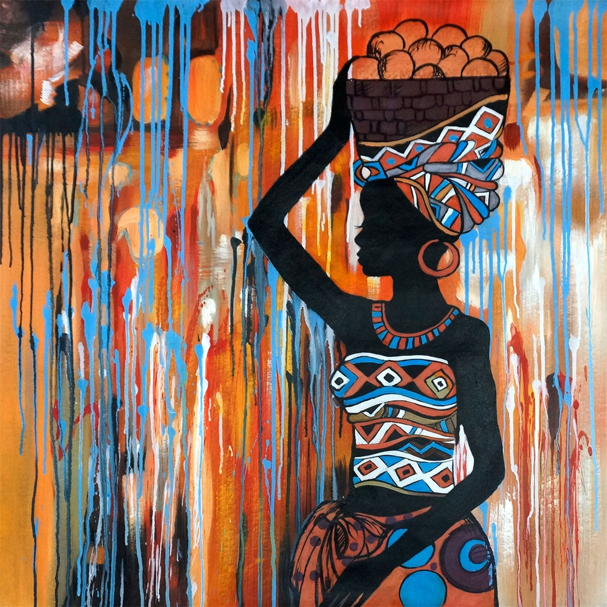 Beautiful african painting Female Abstract figure wall art brush stroke art woman handmade oil painting square impressionist huge wall art