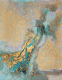 Aqua/Gold Splash Abstract, Palette Knife/Heavy Texture