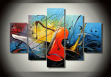 5 Piece Modern colorful abstract violin musical instruments wall art oil paintings