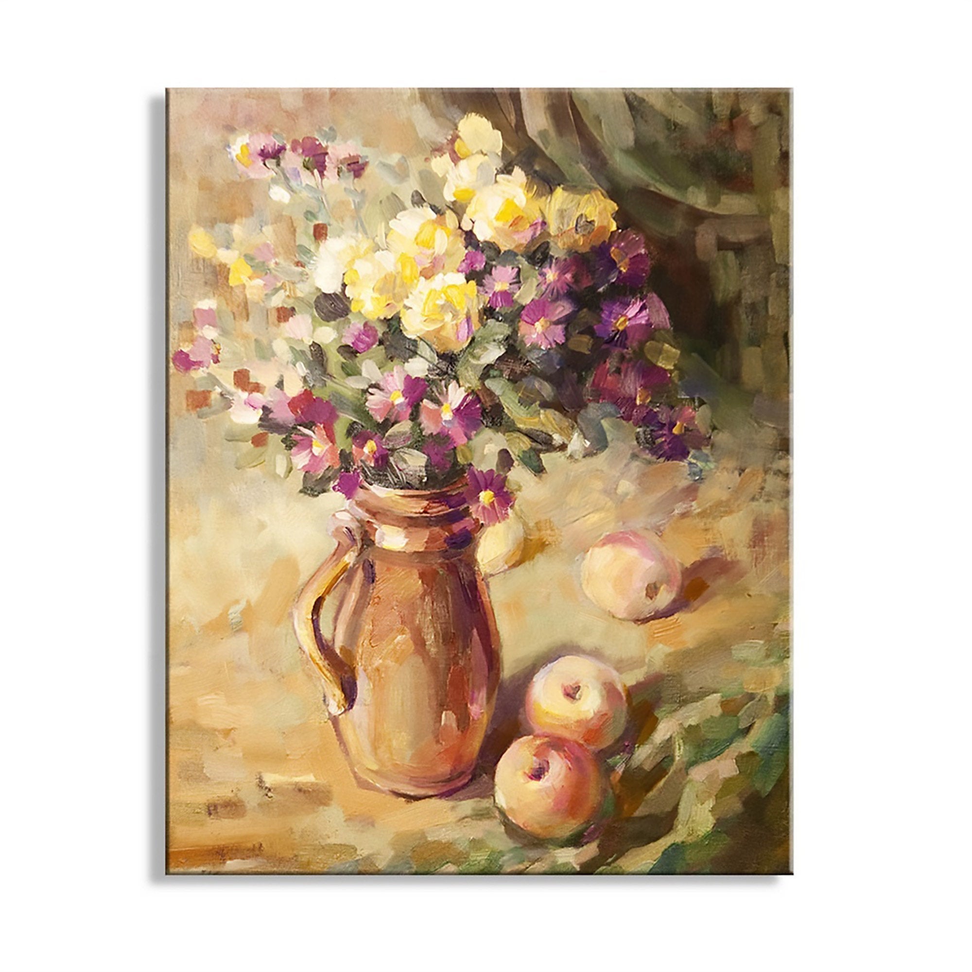 Stunning small purple daisy and yellow roses floral oil painting Impressionism abstract still life oil painting