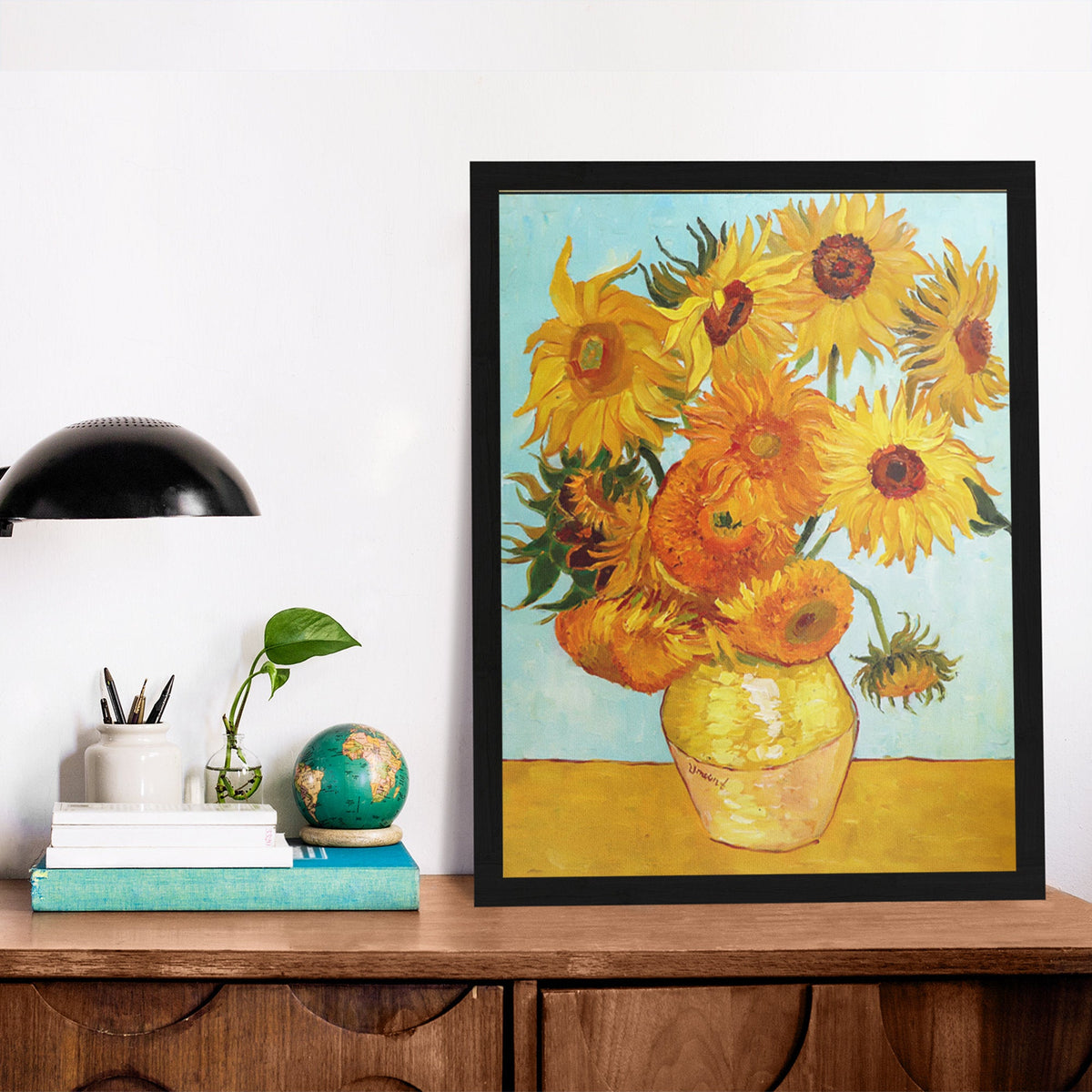 Beautiful bright yellow sunflower painting in vase Vincent van Gogh painting | 100% handmade | floral oil painting