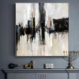 Square Modern Abstract Landscape City Skyline heavy textured Oil Painting