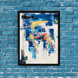 Blue and Black Gold Modern Style Brush Stroke Art Abstract Oil Painting Vertical