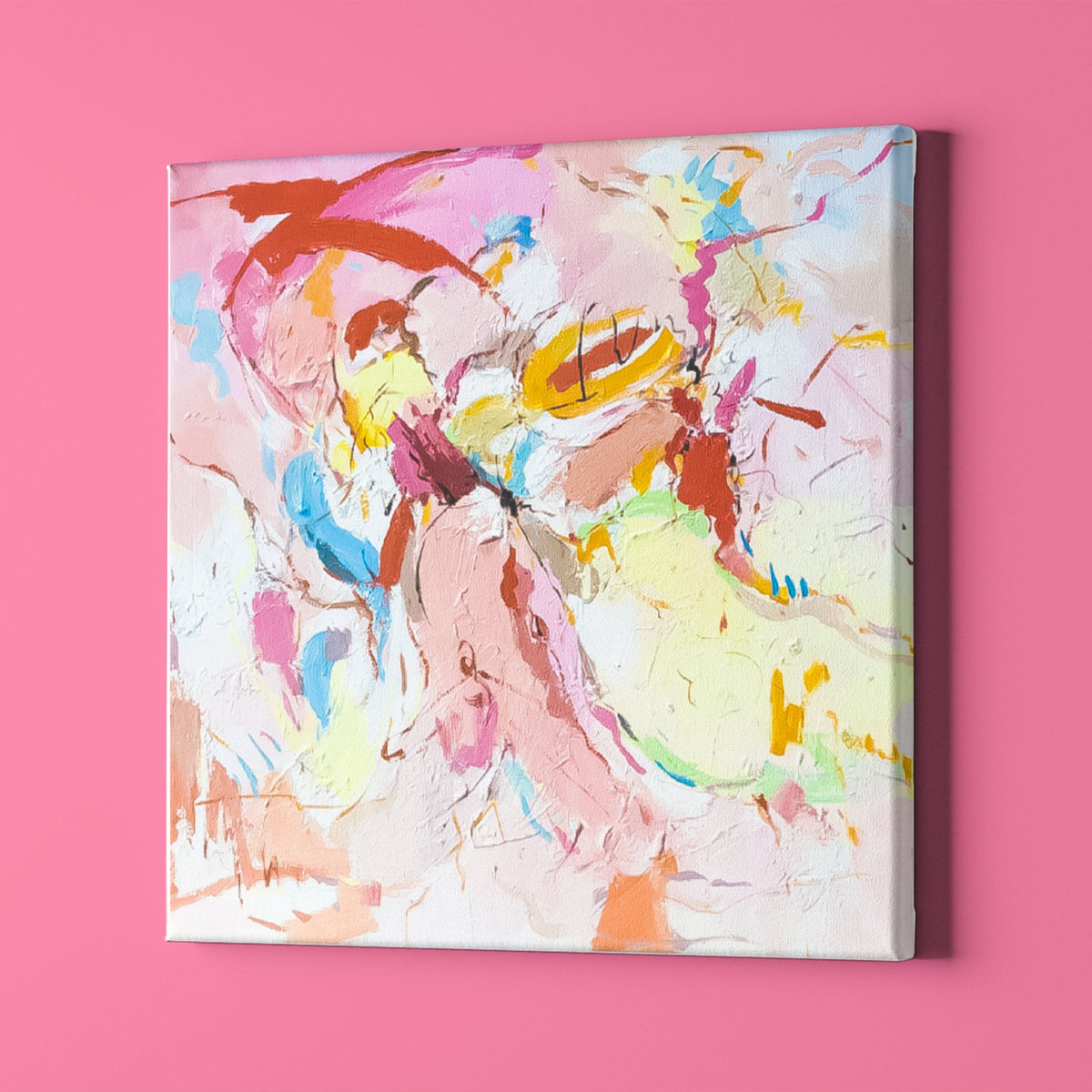 Hot Pink Wall Art Abstract Oil Painting Square