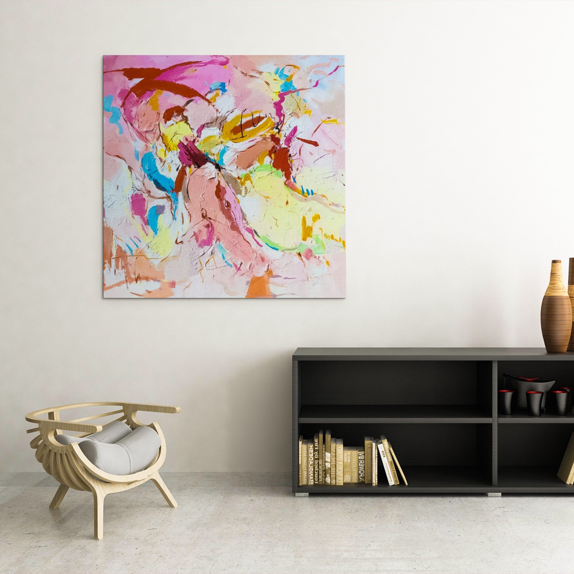 Hot Pink Wall Art Abstract Oil Painting Square