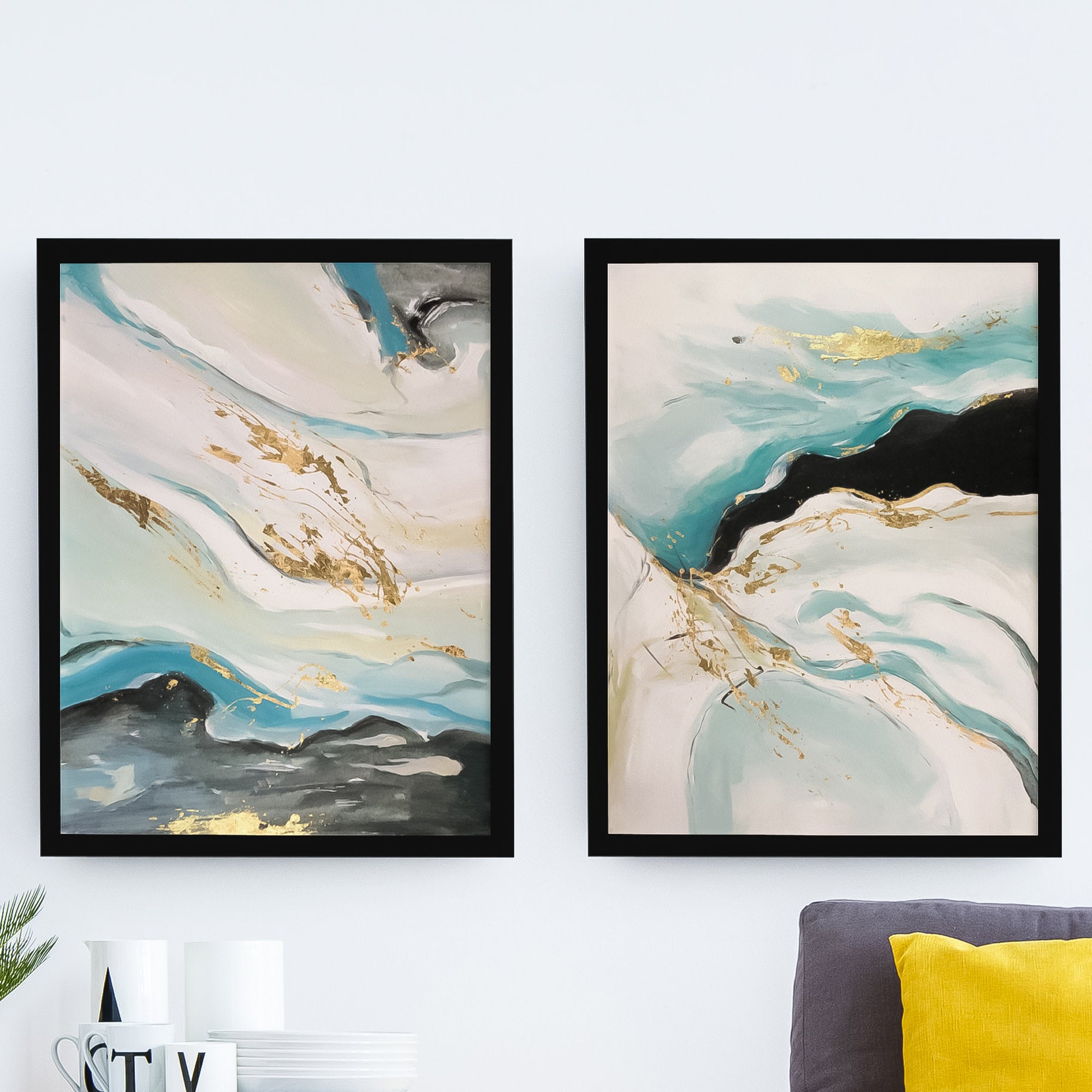 2 piece wall art abstract Marble Wall Art Modern Abstract Marble Painting On Canvas Set of 2 Vertical