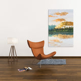 Sunset abstract vertical brown abstract landscape wall art gold oil painting