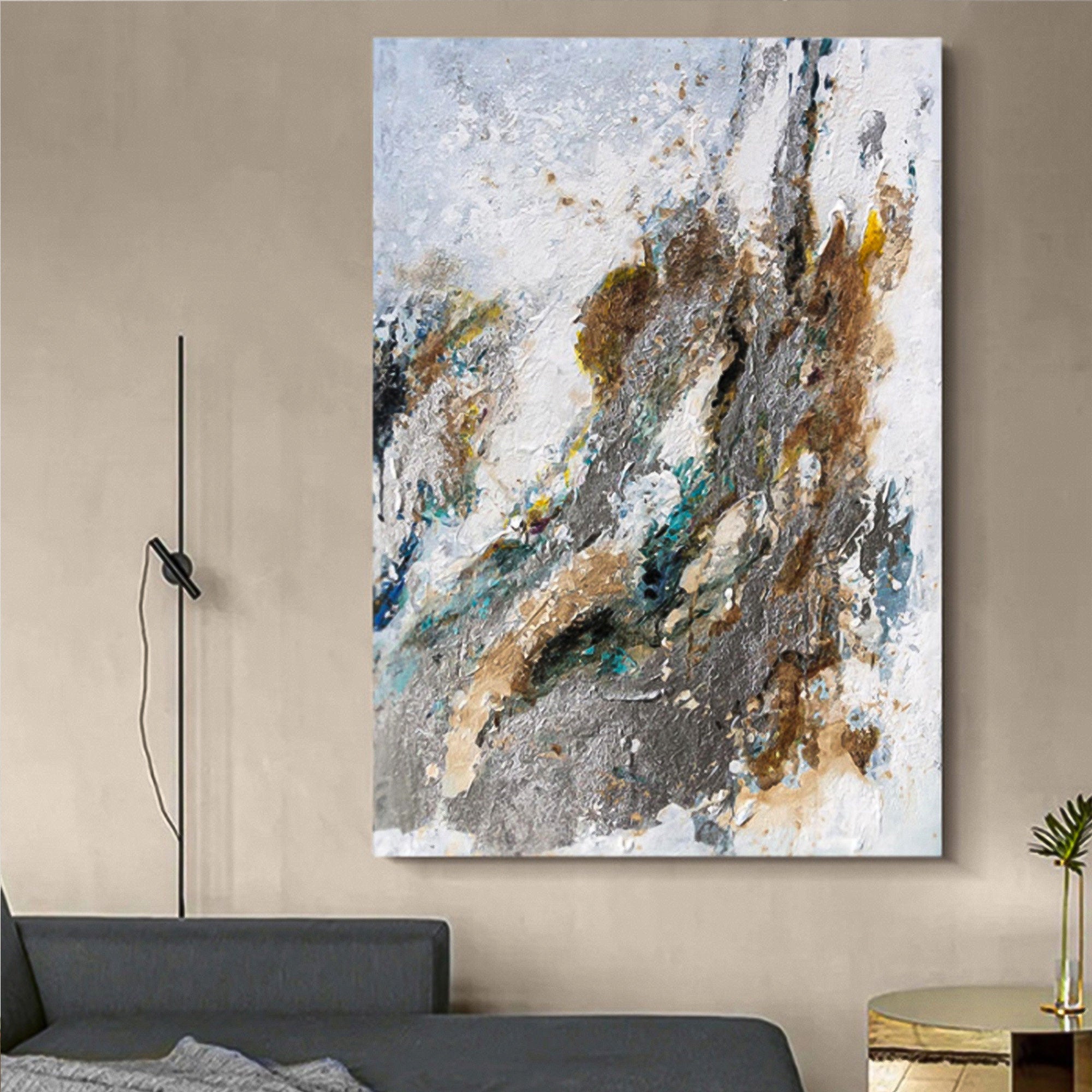 Original Brown and Yellow Black Abstract Painting Living Room Wall Art Vertical brown abstract wall art canvas wall art abstract brown