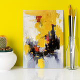 Contemporary bright color brush stoke yellow wall art heavy textured oil painting