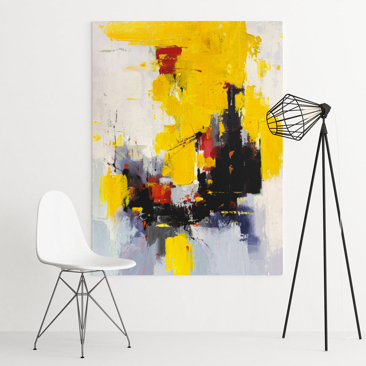 Contemporary bright color brush stoke yellow wall art heavy textured oil painting