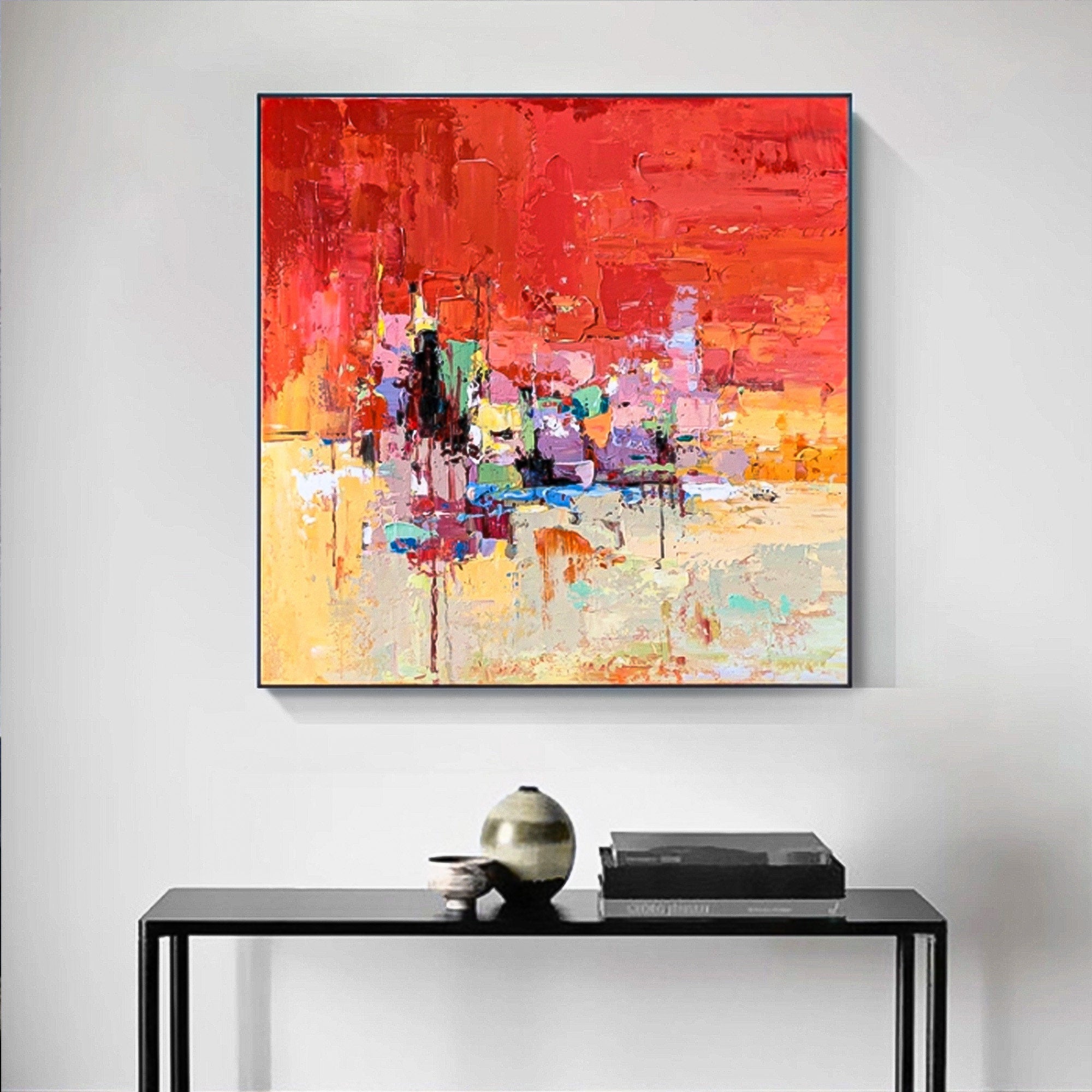 City Scape Painting Huge Abstract Art Palette Knife Canvas City Oil Painting Modern City Painting Urban Life Art