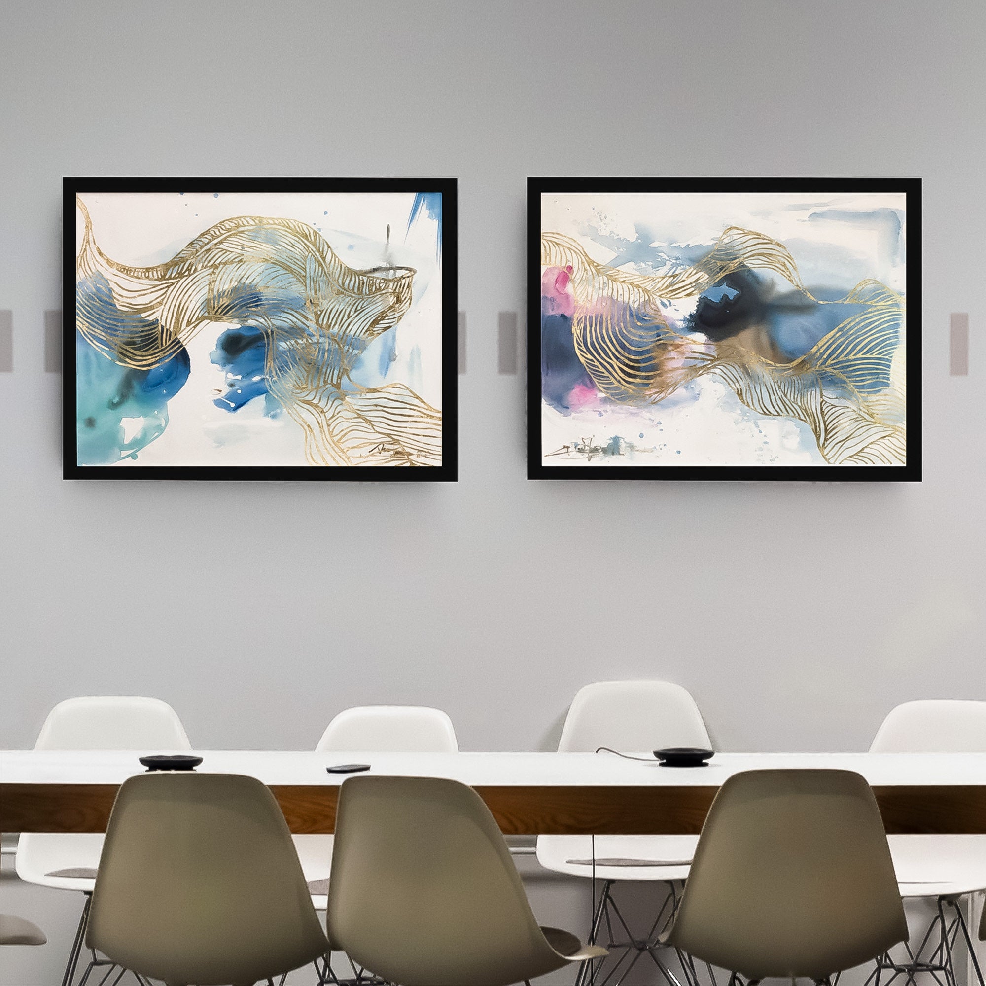 2 Piece Wall Art Abstract Gold Foil Wall Art Set of 2 Abstract Oil Painting Horiztonal