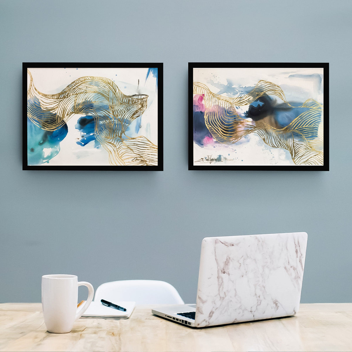 2 Piece Wall Art Abstract Gold Foil Wall Art Set of 2 Abstract Oil Painting Horiztonal