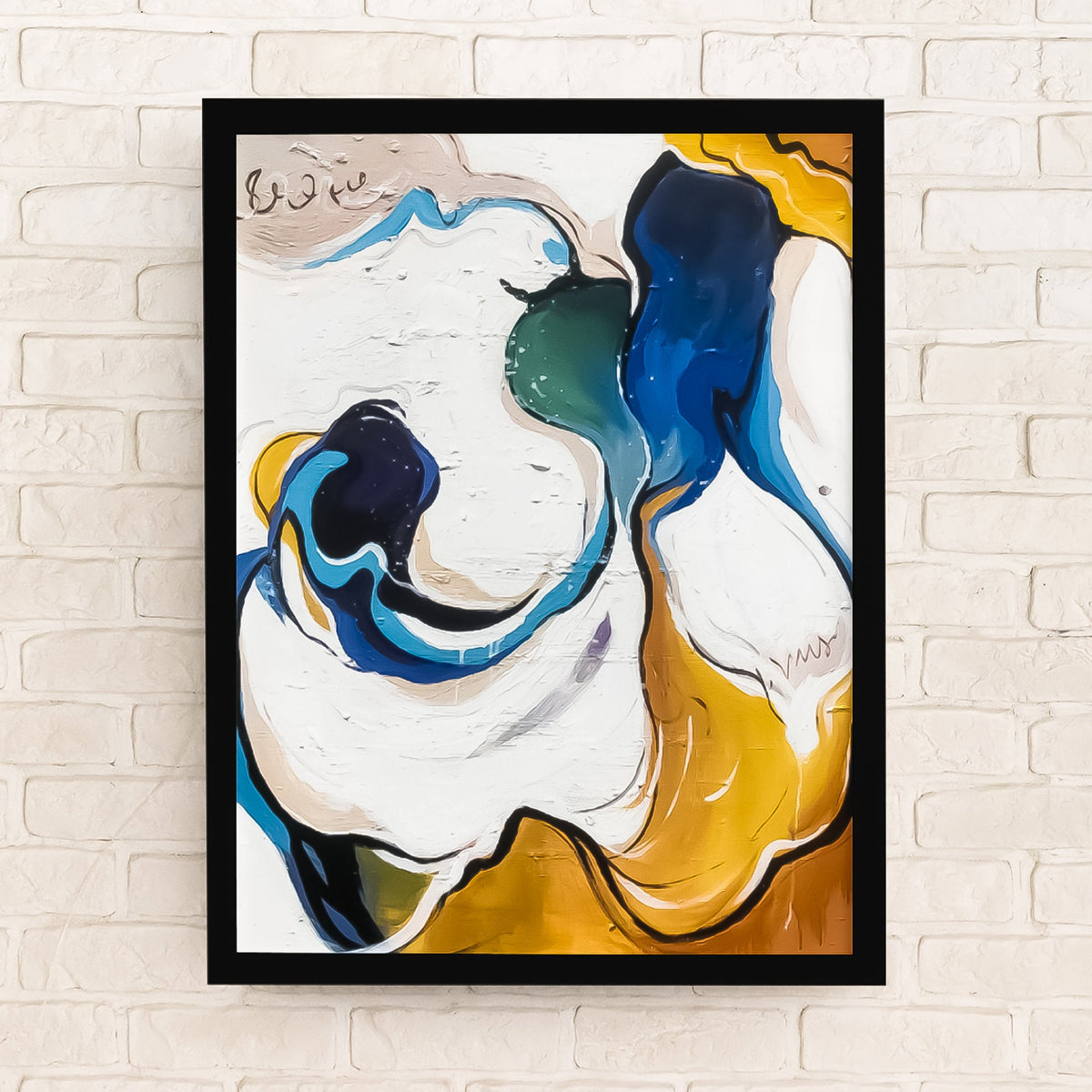 Abstract Water Art | Vertical White Blue Brown Oil Painting | Contemporary Art