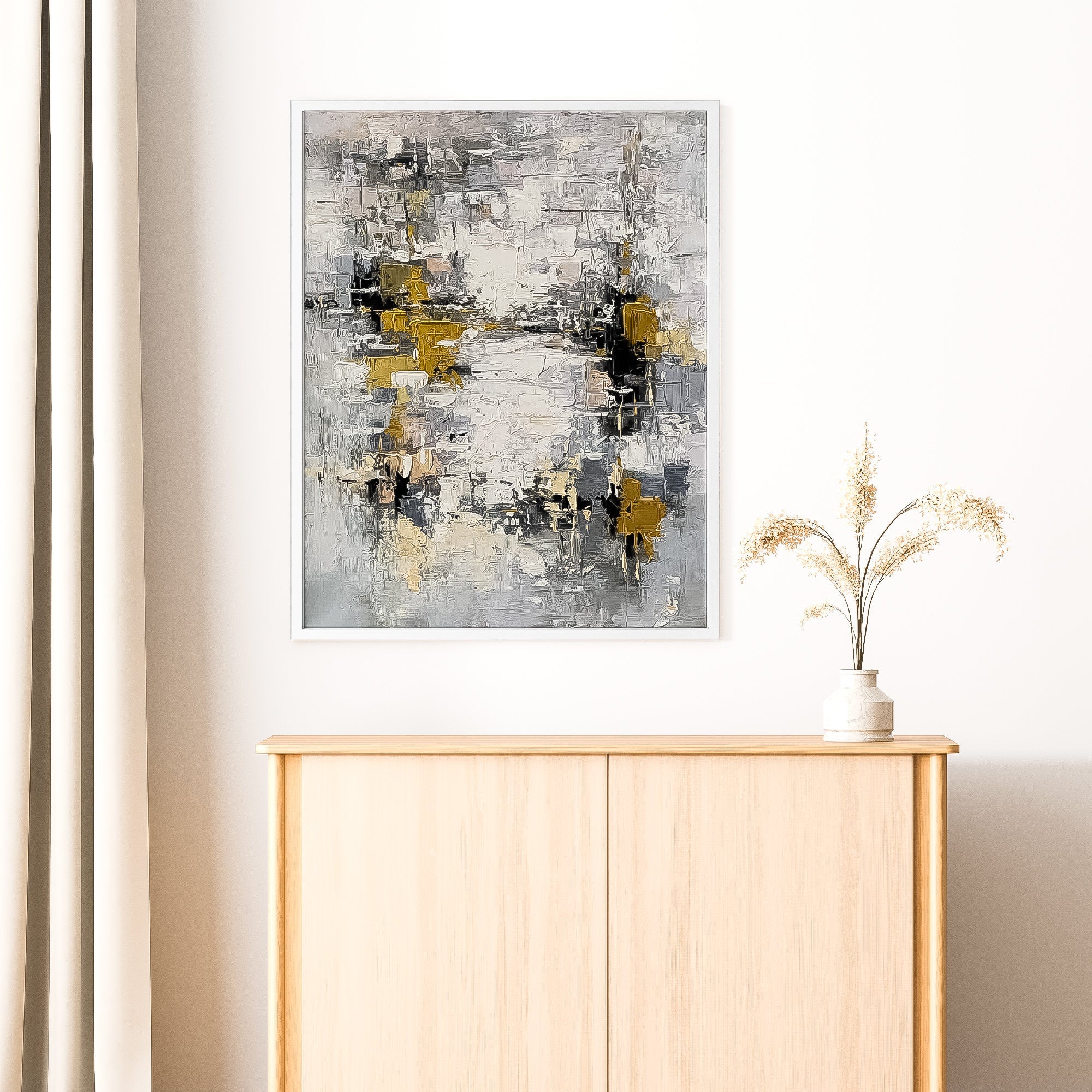 Black and Gold Abstract Wall Art Modern Living Room Decor Large Canvas Painting