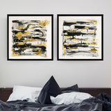 2 piece wall art abstract Square set of 2 black and gold abstract wall art | Oil paintings canvas wall art | heavy textured thick painting