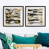 2 piece wall art abstract Square set of 2 black and gold abstract wall art | Oil paintings canvas wall art | heavy textured thick painting