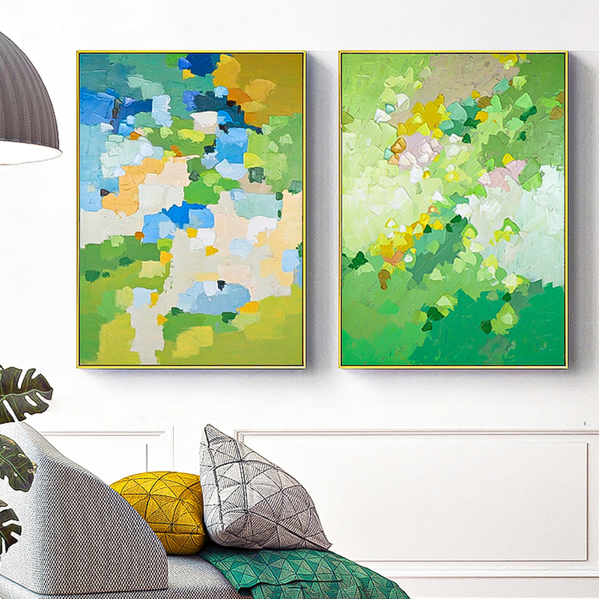 2 piece wall art gallery wall set greenery wall art Modern Abstract Oil Painting On Canvas Set of 2 Vertical designer wall art