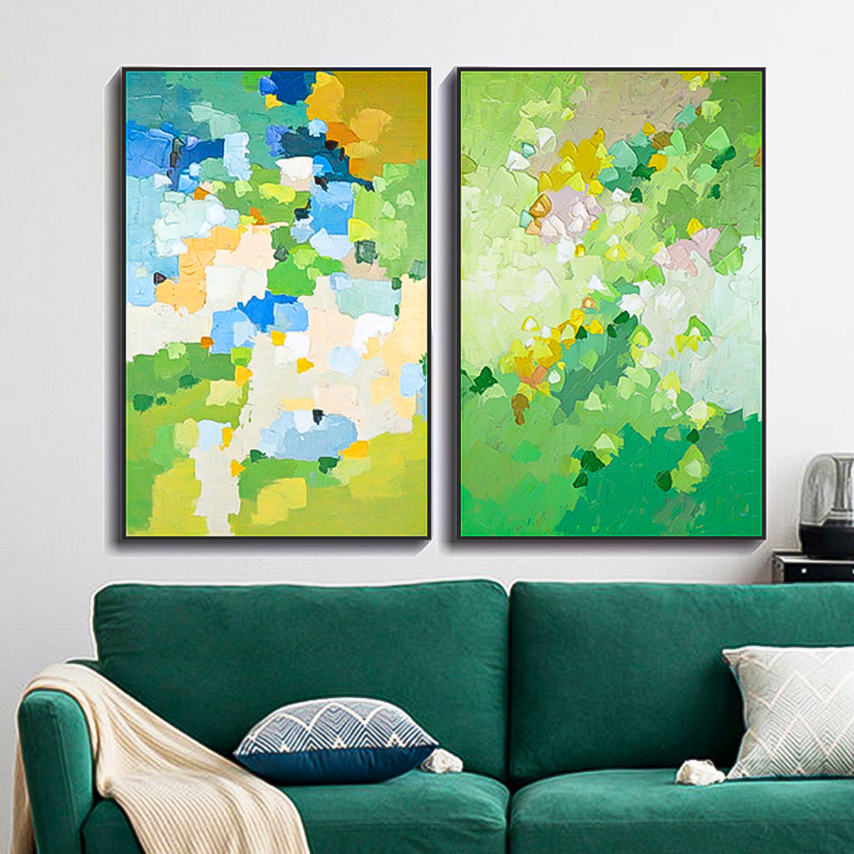 2 piece wall art gallery wall set greenery wall art Modern Abstract Oil Painting On Canvas Set of 2 Vertical designer wall art