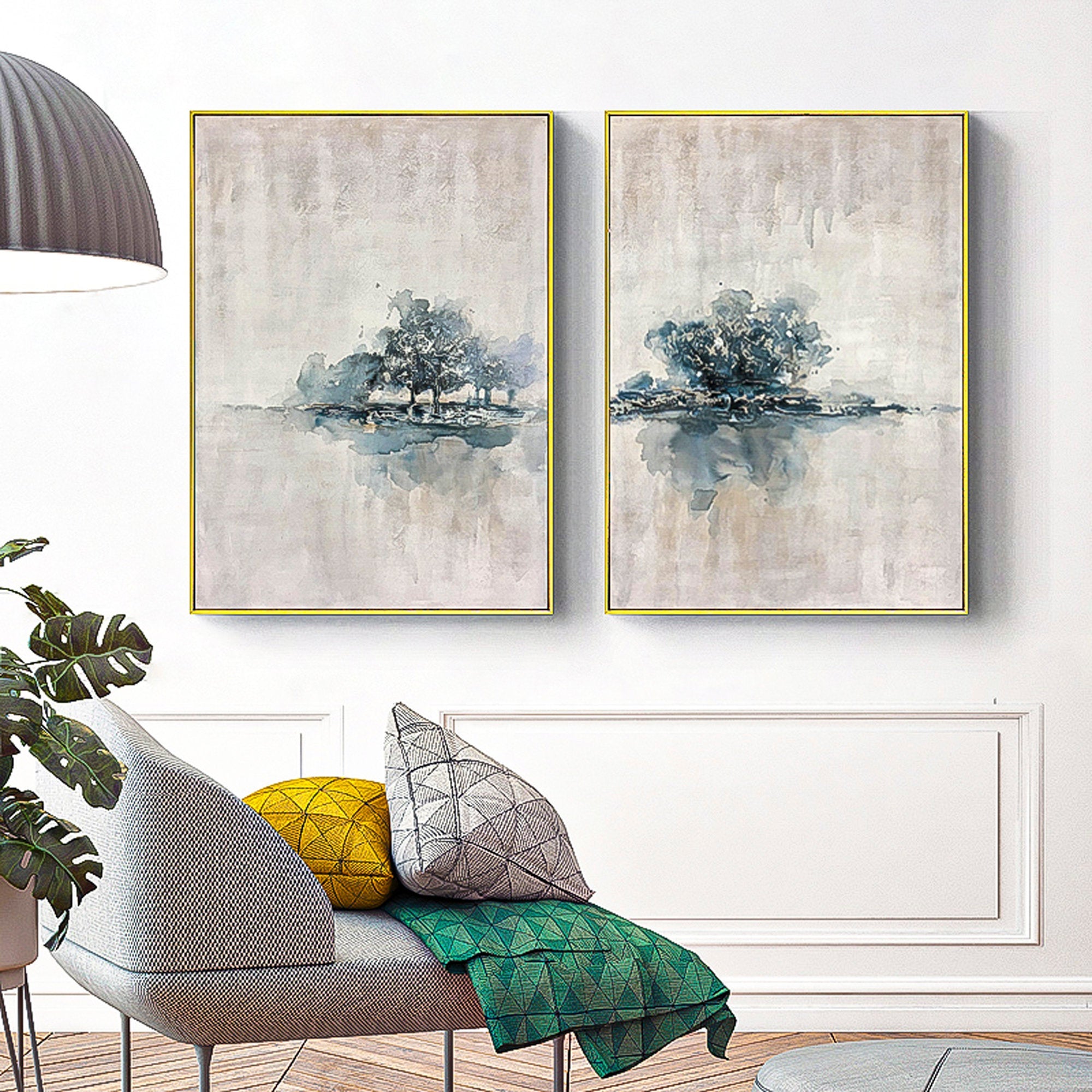 2 piece wall art gallery wall set Abstract tree painting canvas wall art Modern Abstract Oil Painting On Canvas Set of 2 Vertical