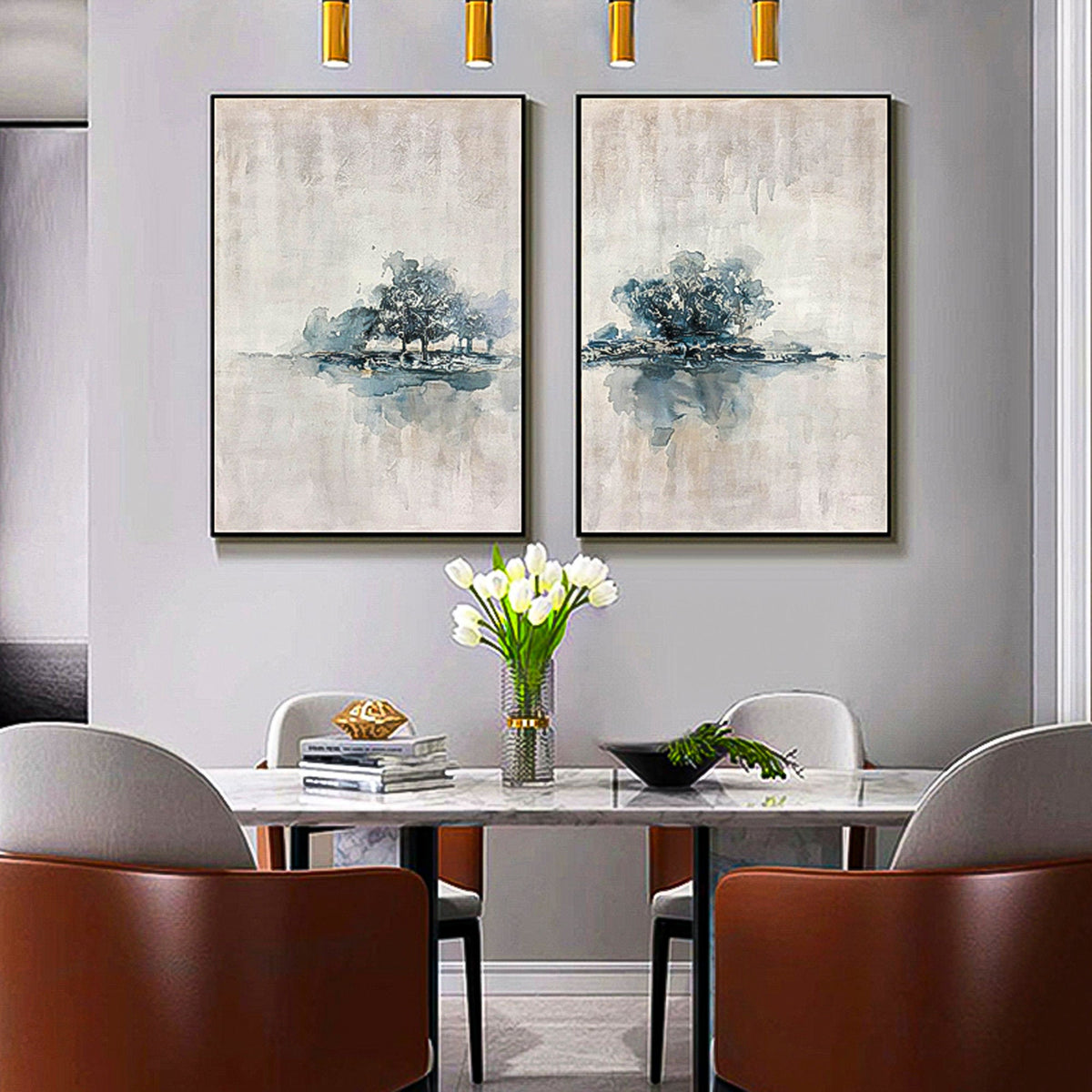 2 piece wall art gallery wall set Abstract tree painting canvas wall art Modern Abstract Oil Painting On Canvas Set of 2 Vertical