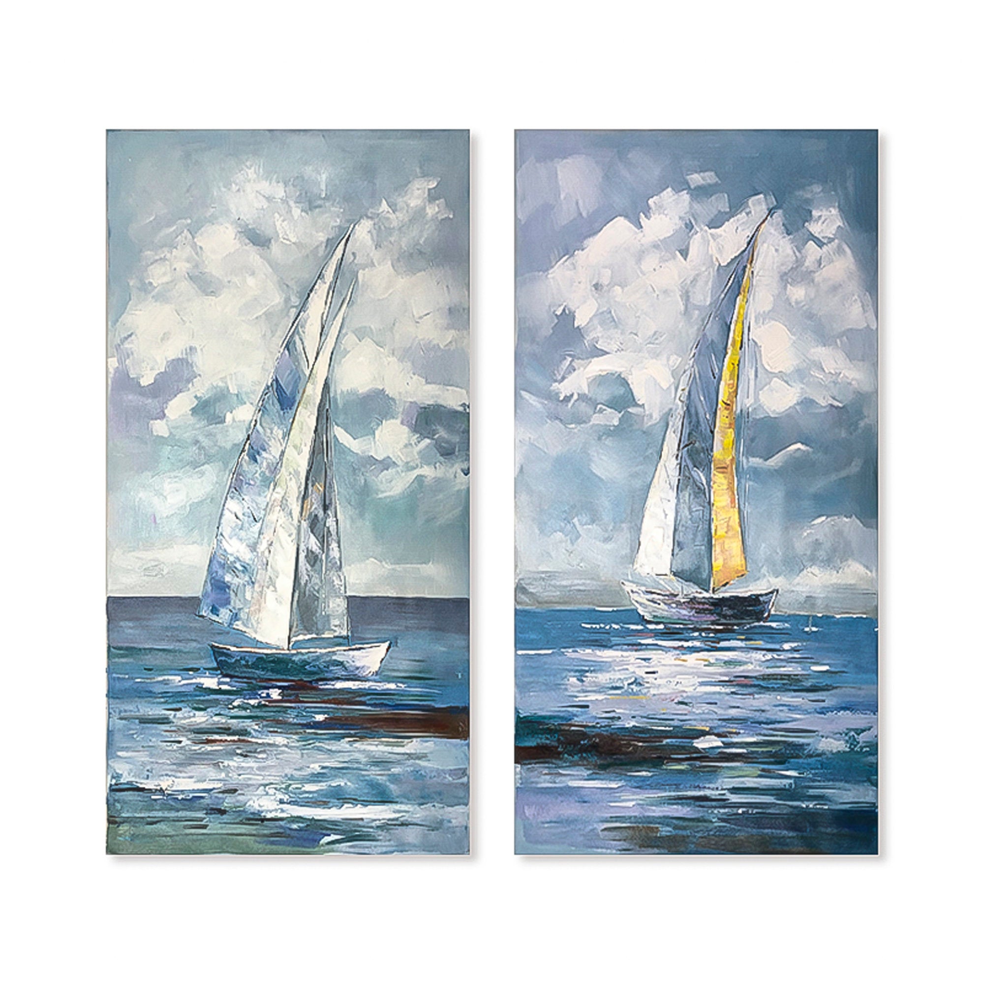 Sailboat Painting 2 piece wall art gallery wall set Original Modern Abstract Oil Painting On Canvas Set of 2 Vertical designer wall art