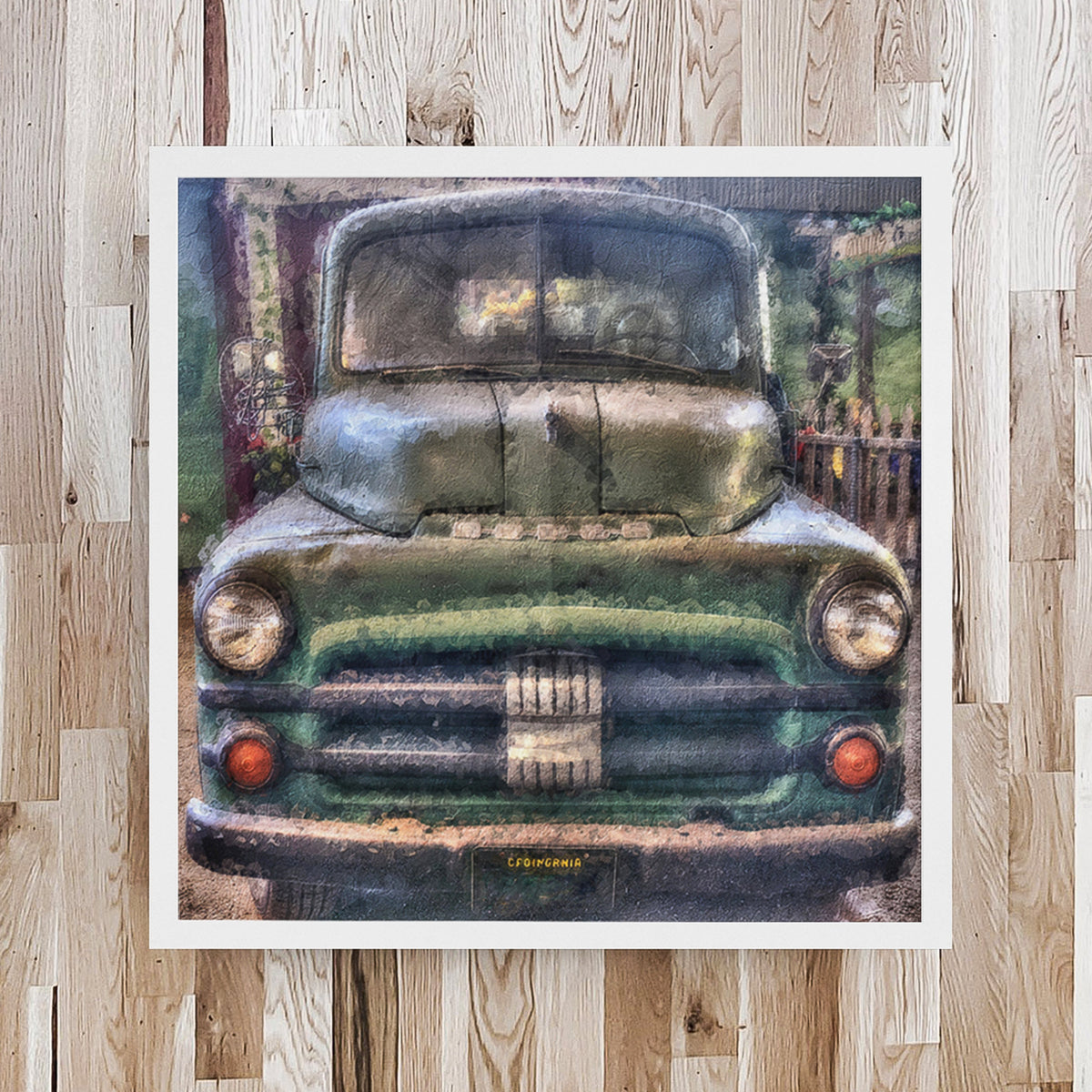 Original oil painting of an old truck heavy textured knife palette Square