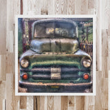 Original oil painting of an old truck heavy textured knife palette Square