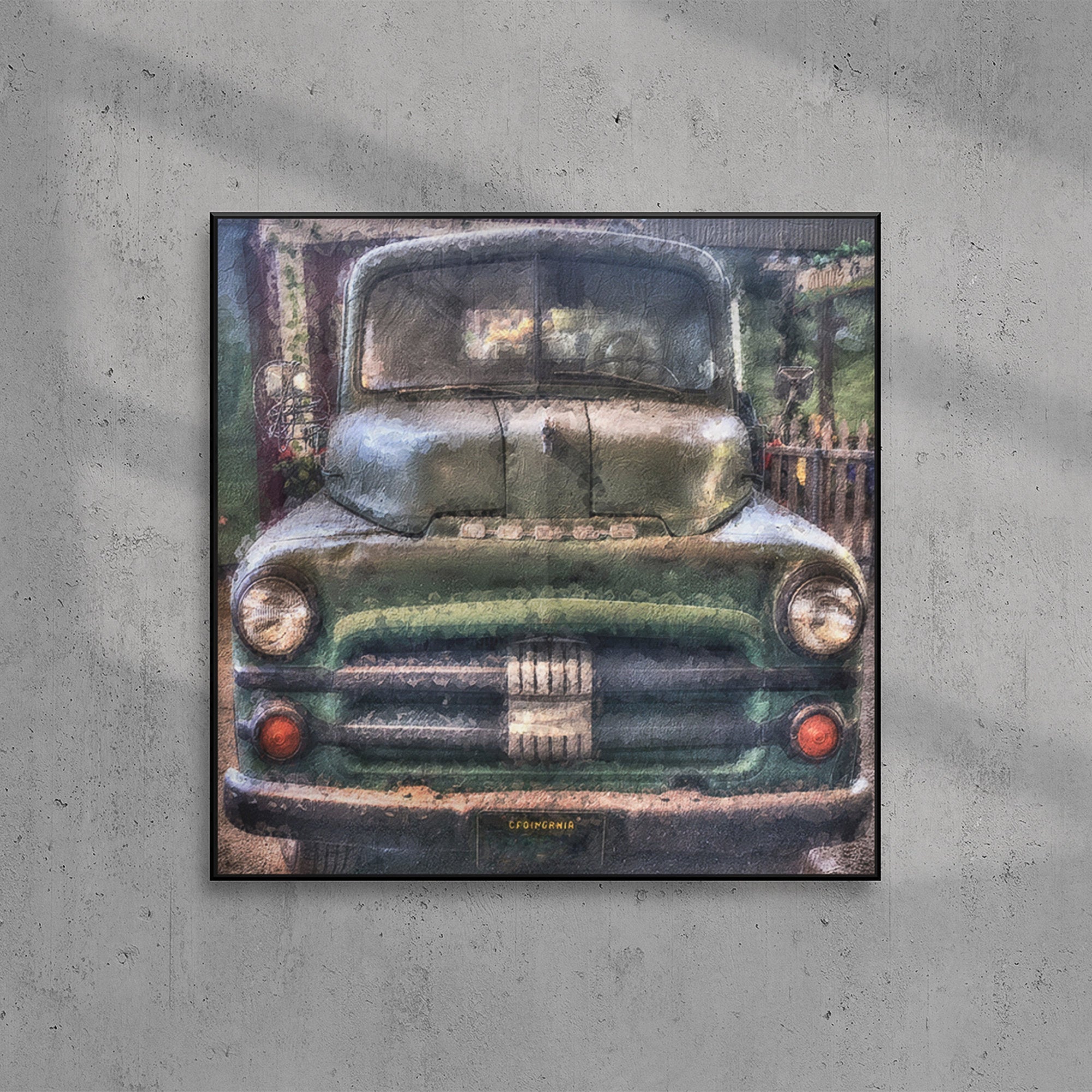 Original oil painting of an old truck heavy textured knife palette Square