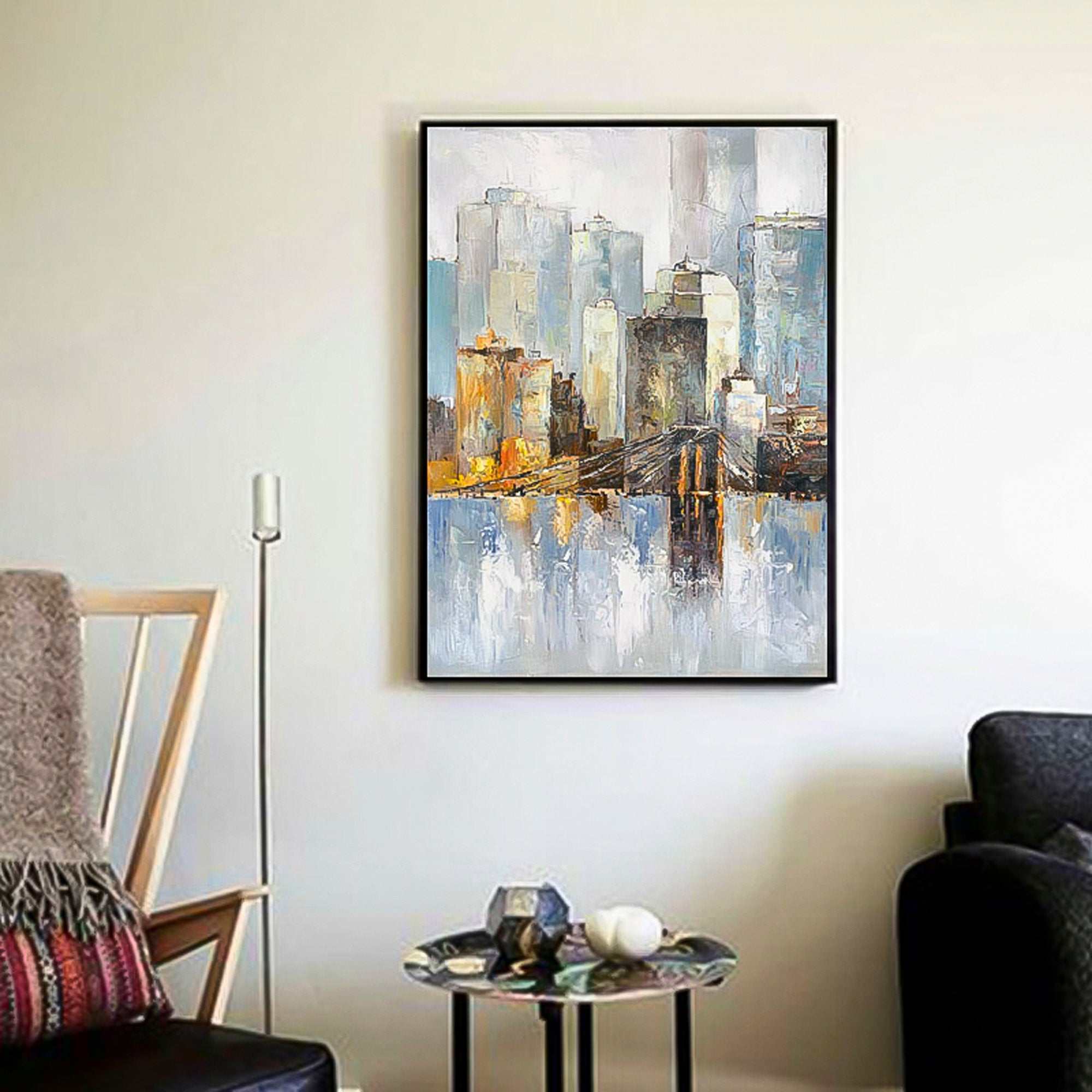 2 piece wall art gallery wall set City oil painting Large City Painting On Canvas Set of 2 Vertical