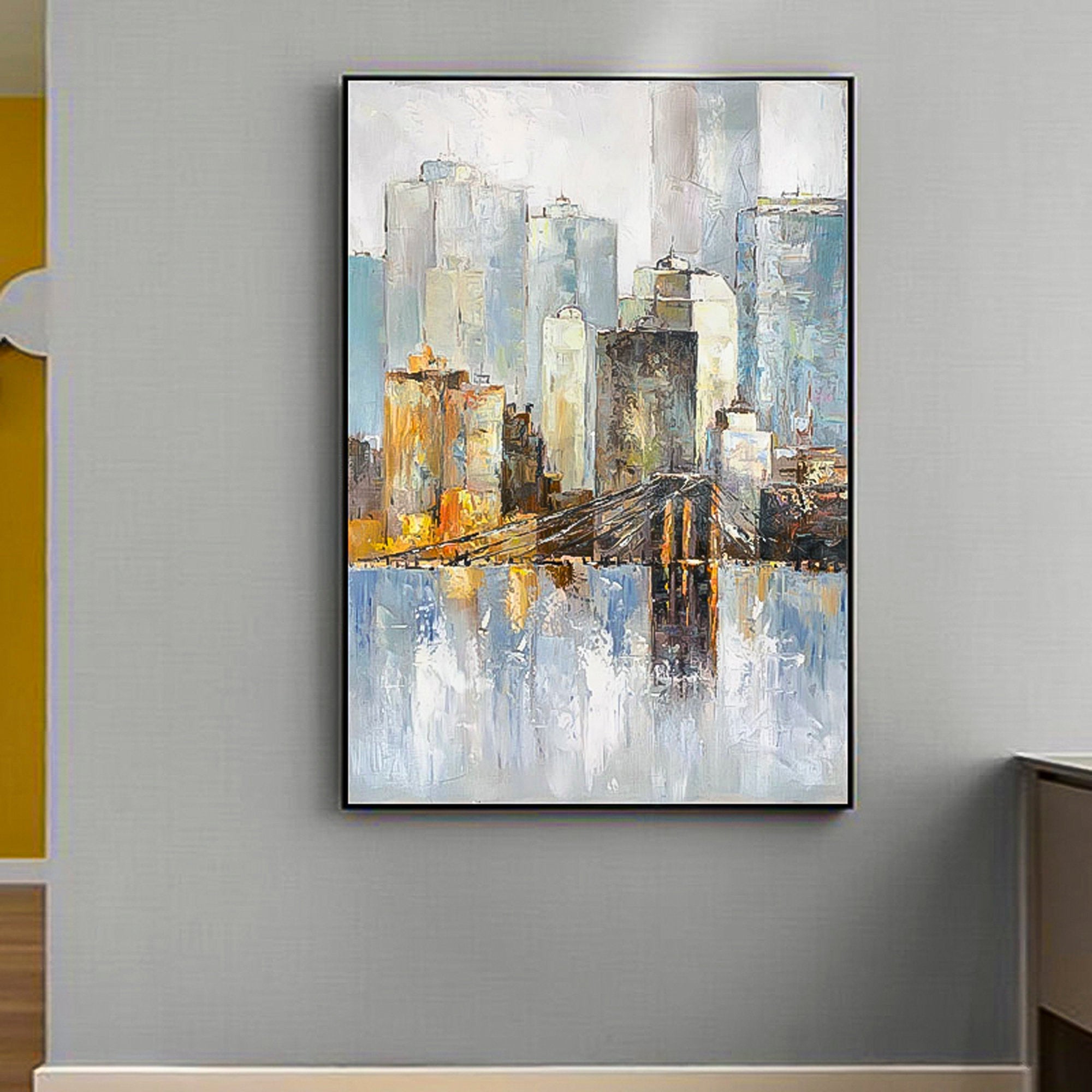 2 piece wall art gallery wall set City oil painting Large City Painting On Canvas Set of 2 Vertical