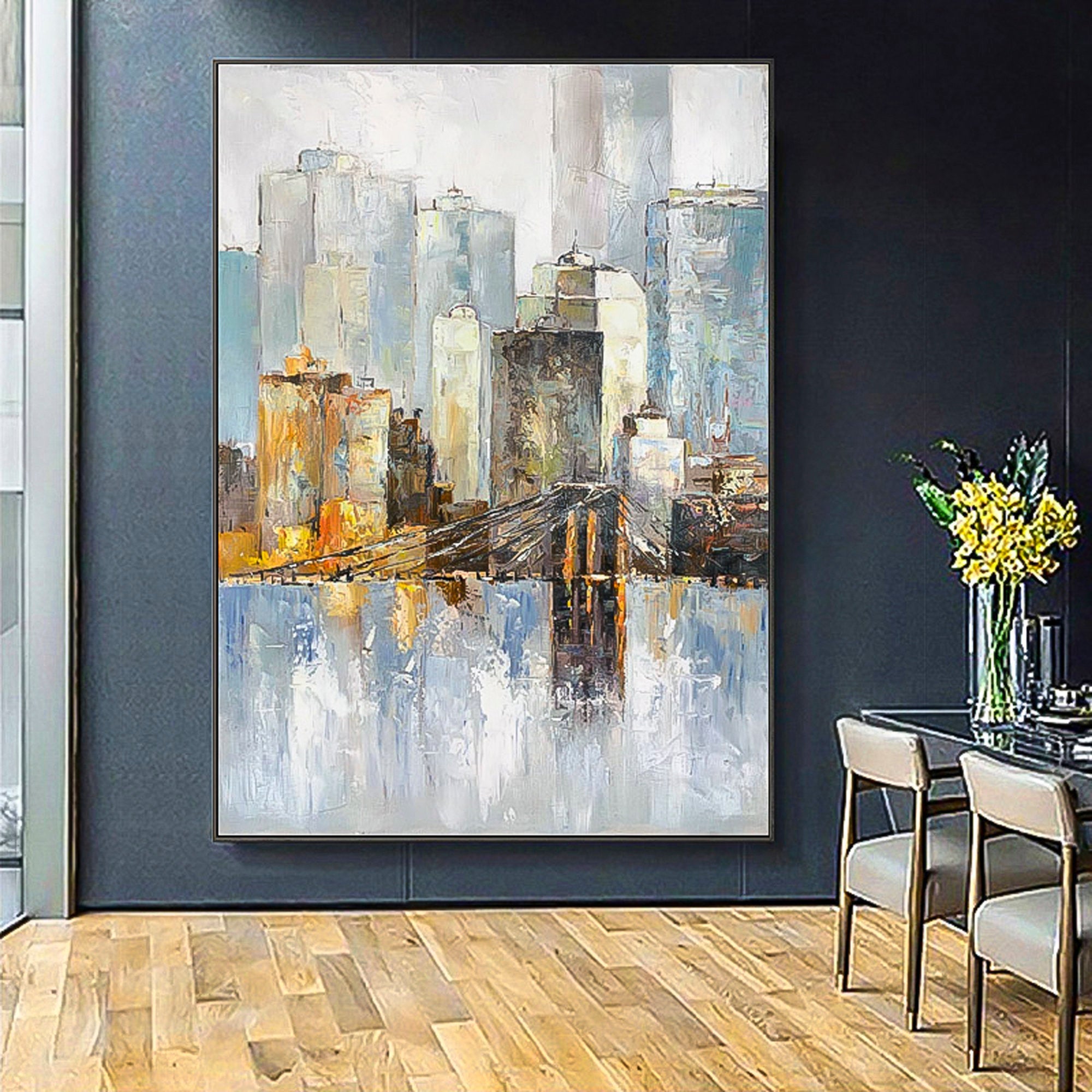 2 piece wall art gallery wall set City oil painting Large City Painting On Canvas Set of 2 Vertical