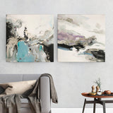 Marble Abstract Silver Painting 2 piece wall art abstract Square set of 2 Silver and black Abstract Wall Art