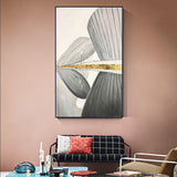 Geometric Wall Art, Scandinavian, Grey and gold foil Abstract Wall Art Oil Painting