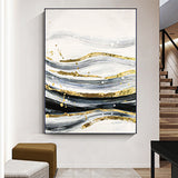 Gold Silver Black Ocean Water Wave Abstract Oil Painting Gold Foil Art