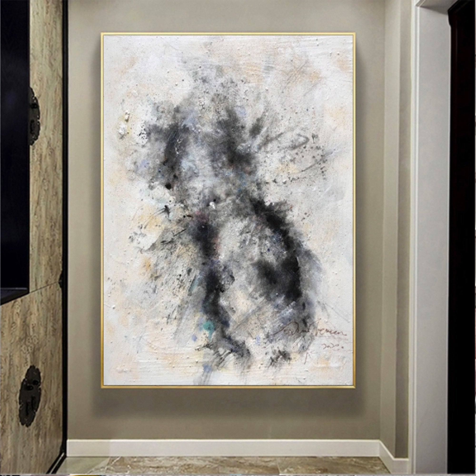 Black Brown White Black Mist Earth Tone Abstract Minimalist Art