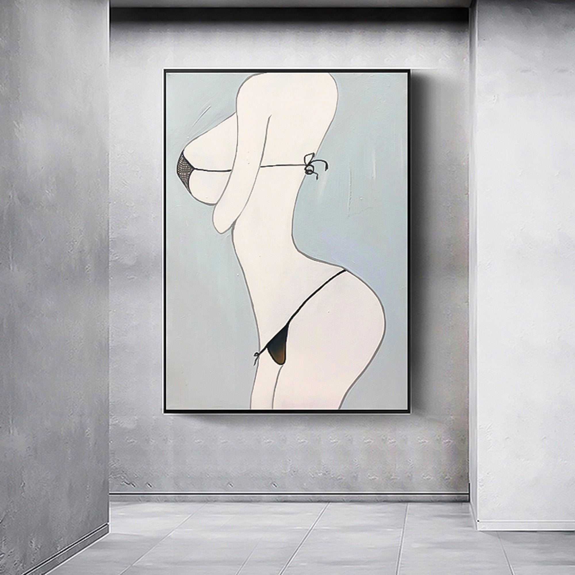 2 piece wall art gallery line art nude set wall set oil Painting On Canvas body line canvas art Set of 2 Vertical woman edgy line wall art