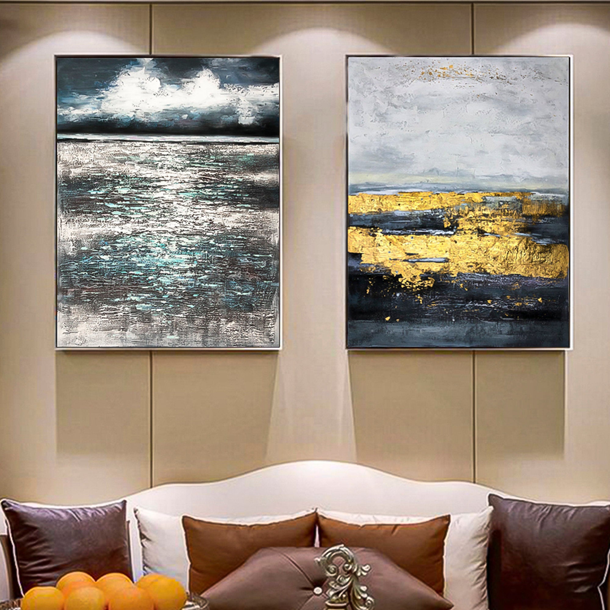 Dark ocean art Ocean Oil Painting vertical brush stroke art ocean themed wall art