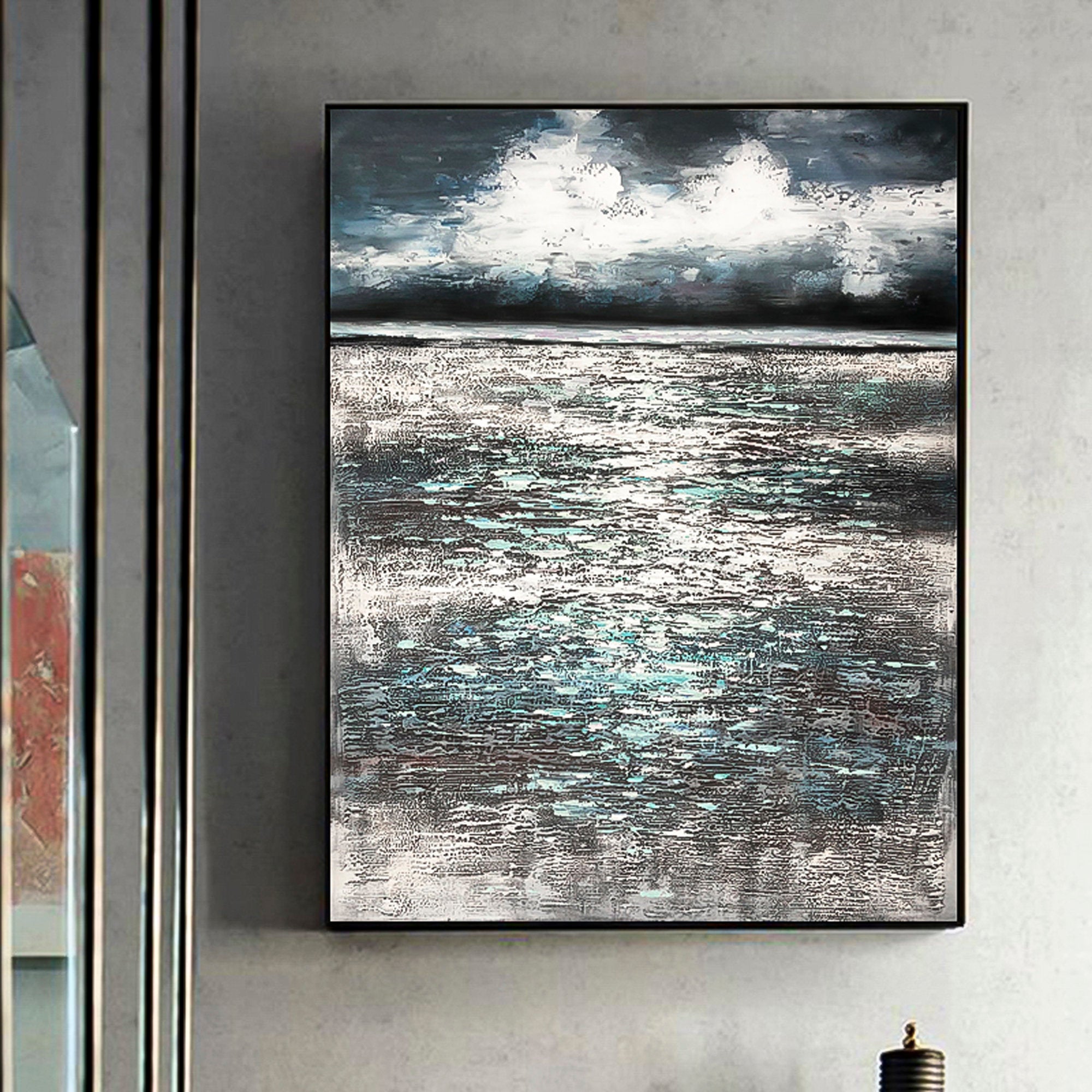 Dark sea dark ocean art Ocean Oil Painting vertical brush stroke art ocean themed wall art