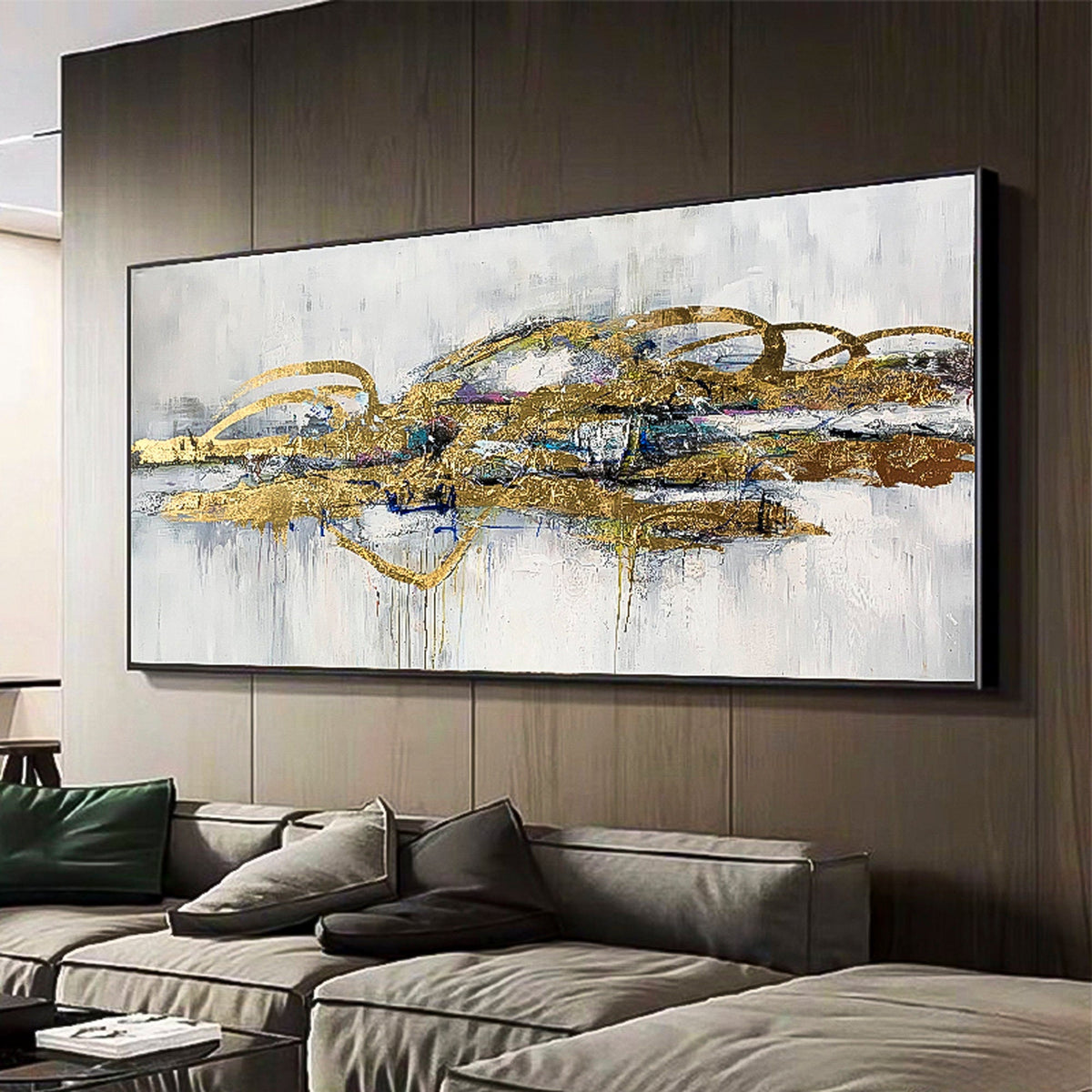 Extra Large Abstract Oil Paintings On Canvas Modern gold foil flakes Painting Handmade Fine Art Contemporary Painting Panoramic wall art