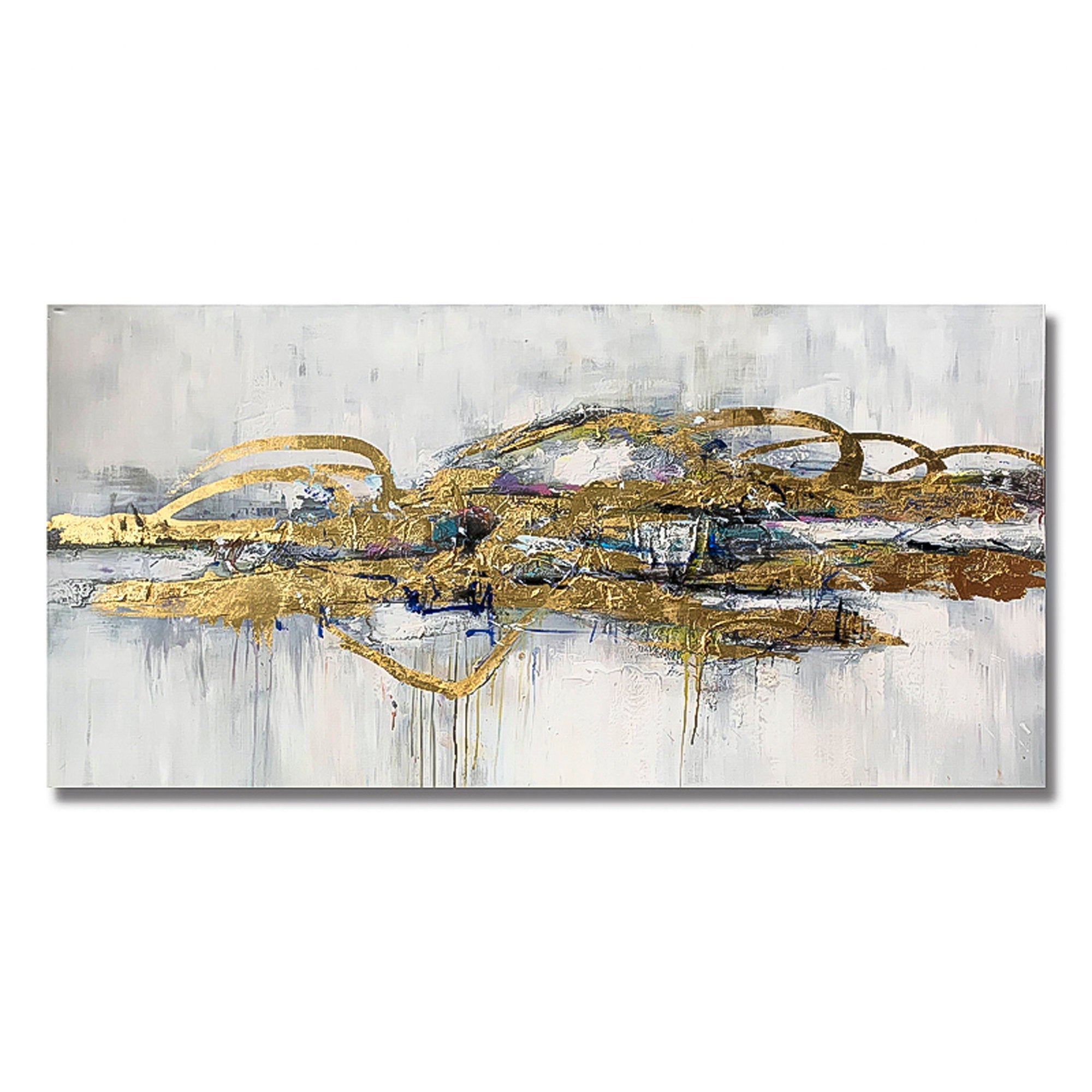 Extra Large Abstract Oil Paintings On Canvas Modern gold foil flakes Painting Handmade Fine Art Contemporary Painting Panoramic wall art