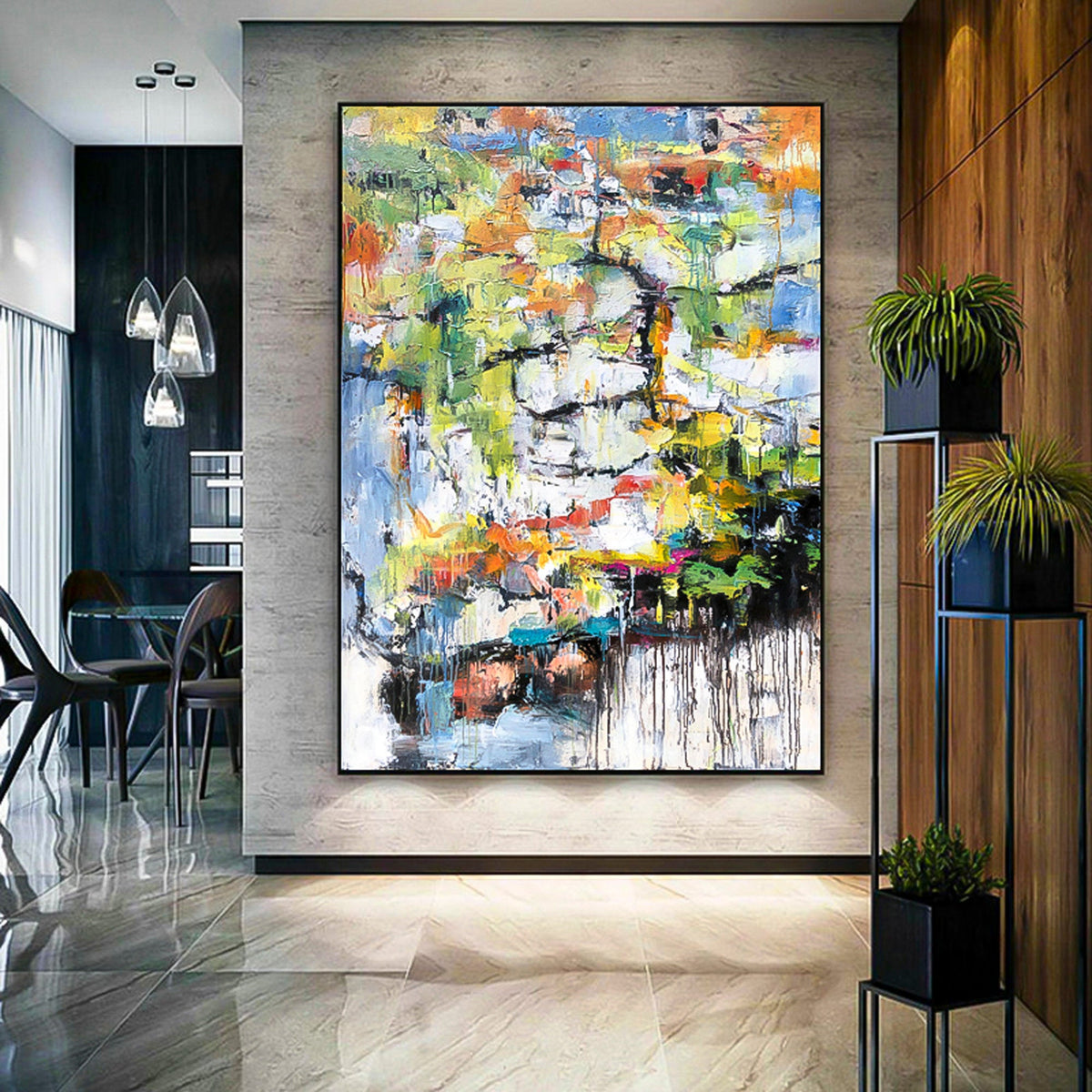 Stunning Multicolor Abstract vertical brush stroke art vertical