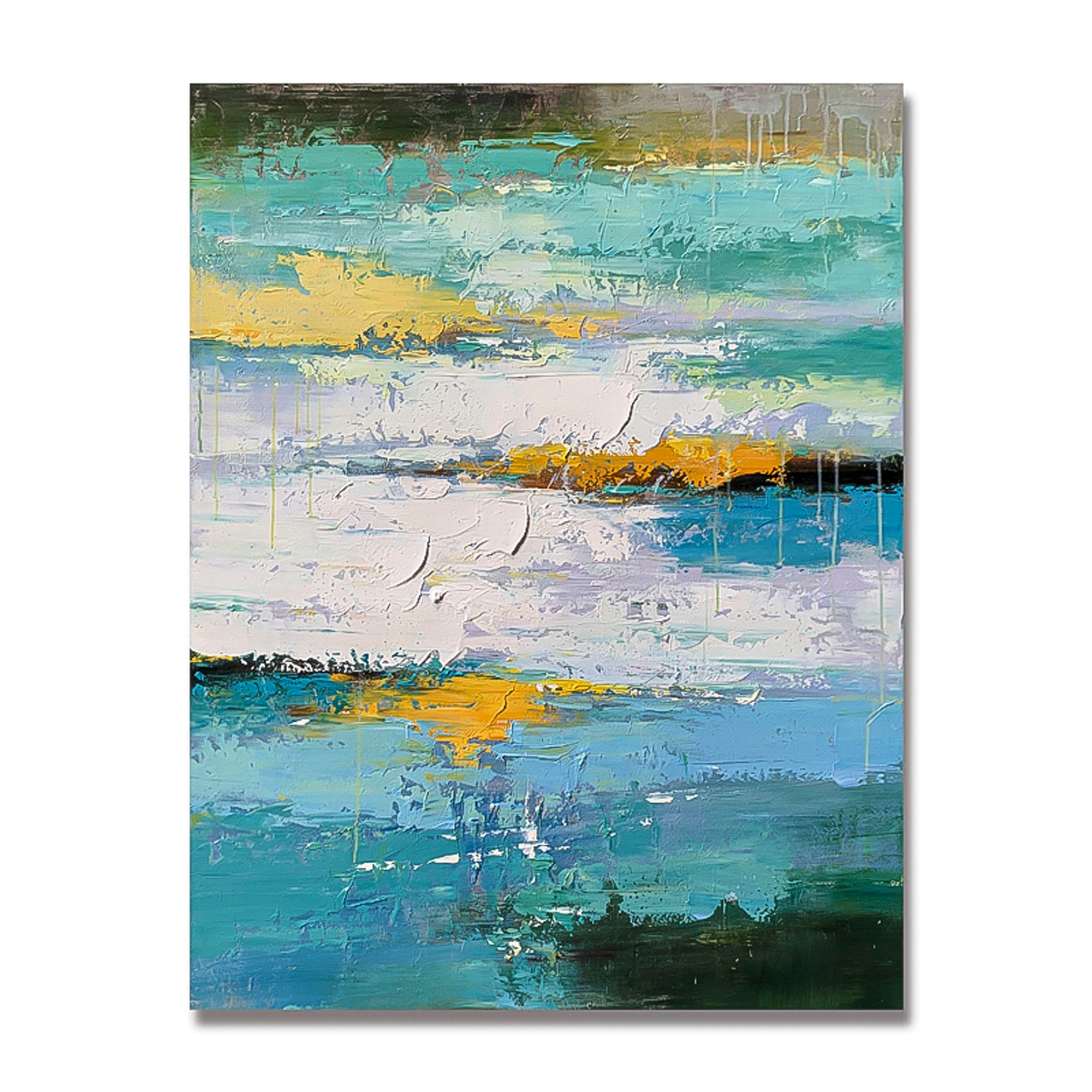 Deep Sea Wall Art Ocean Oil Painting blue green sea ocean art vertical brush stroke art