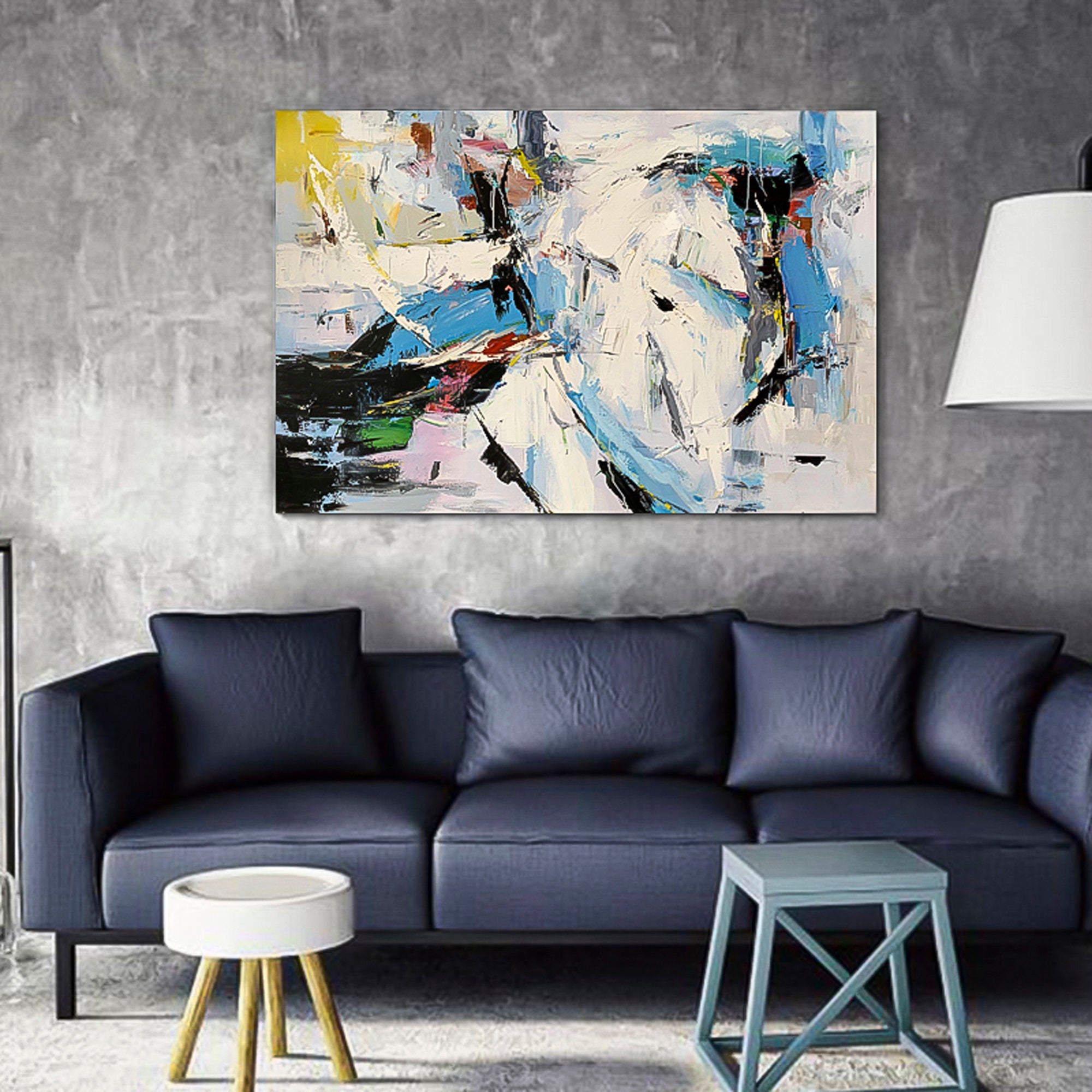 Huge wall art Oil Painting Abstract brush stroke art Wall Art therapy Horizontal