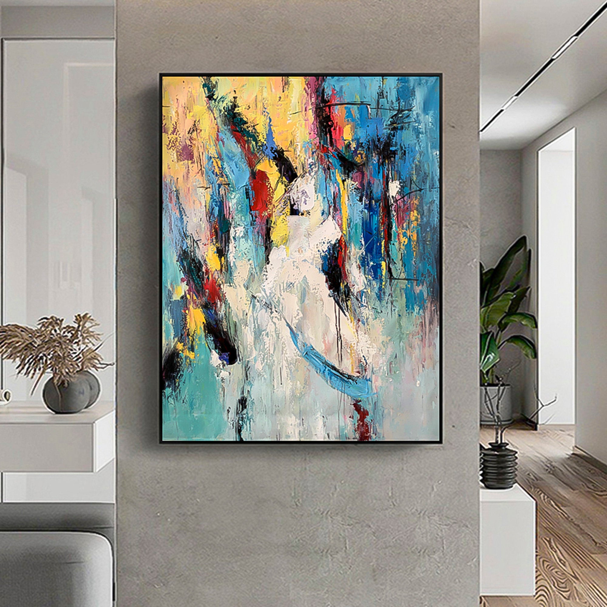 Pop art style Multicolor Abstract vertical brush stroke art vertical