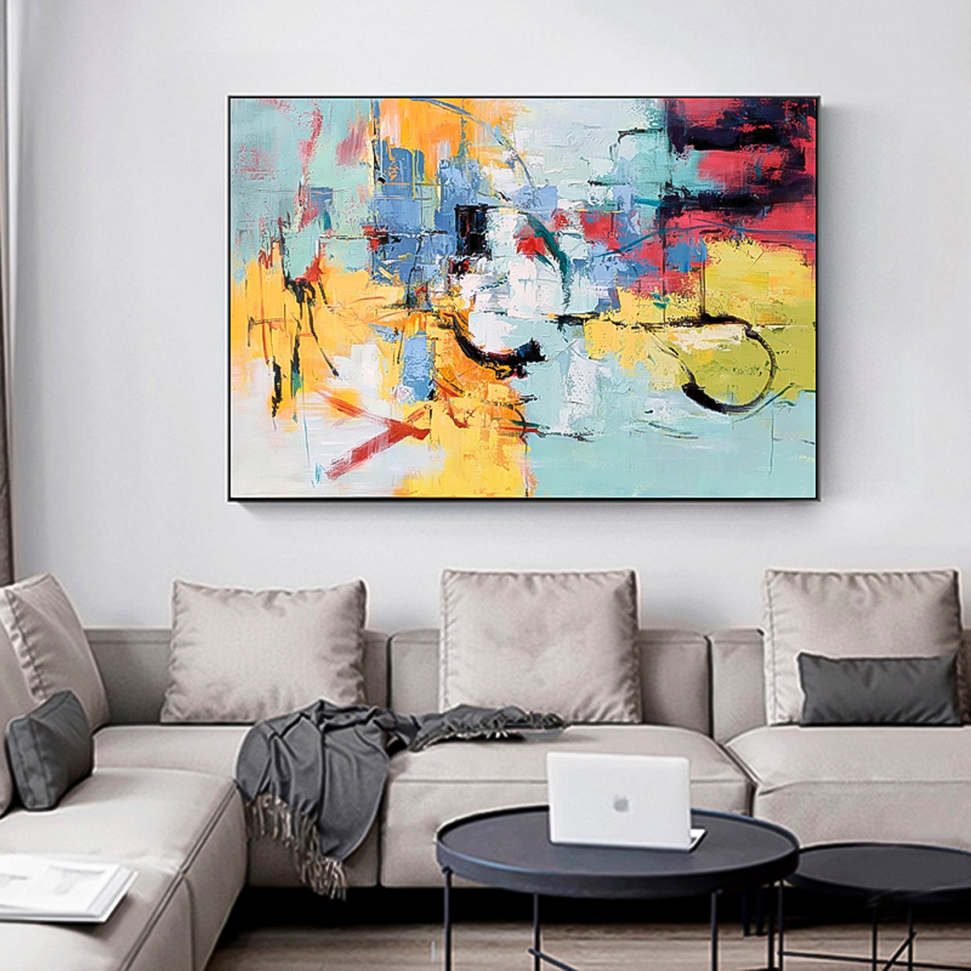 Bold Colors Huge wall art Oil Painting Abstract brush stroke art Wall Art therapy Horizontal