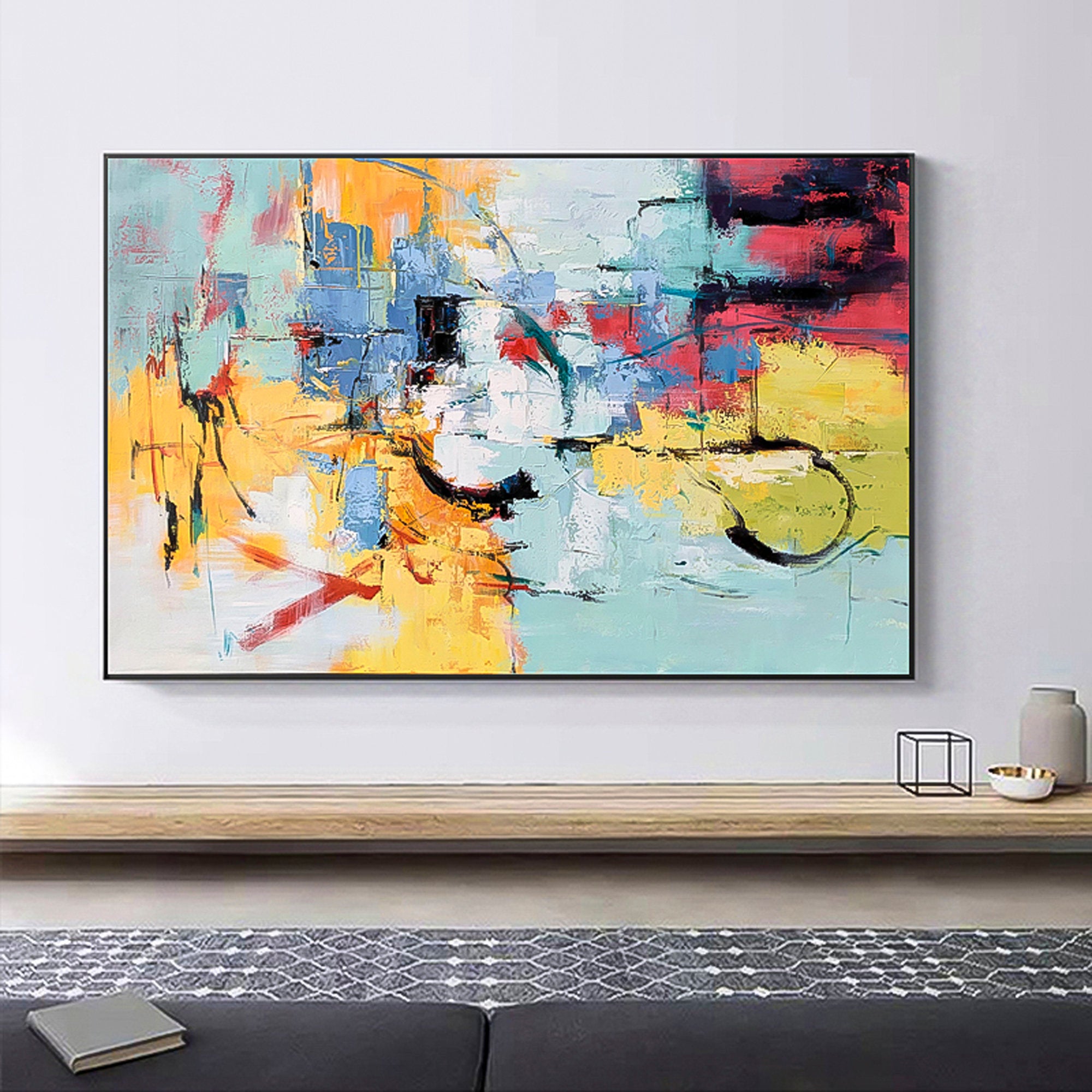 Bold Colors Huge wall art Oil Painting Abstract brush stroke art Wall Art therapy Horizontal