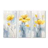 Abstract Floral Oil Painting Yellow leaf coral pink Oil Paint Canvas Set of 3 Abstract Canvas Wall Art Wall minimalist triptych wall art