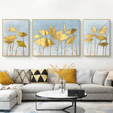 3 piece wall art Gold Leaf Painting palette knife thick textured abstract oil painting