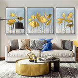 3 piece wall art Gold Leaf Painting palette knife thick textured abstract oil painting